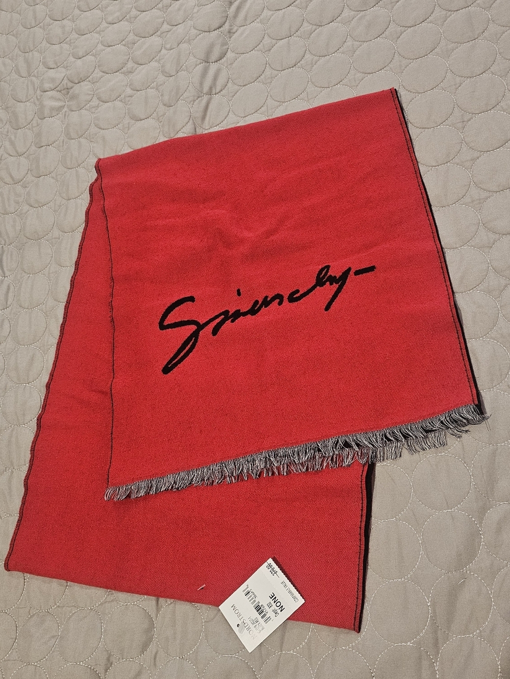 Givenchy Red Scarf with Black Accent and Script Logo - Picture 2 of 2